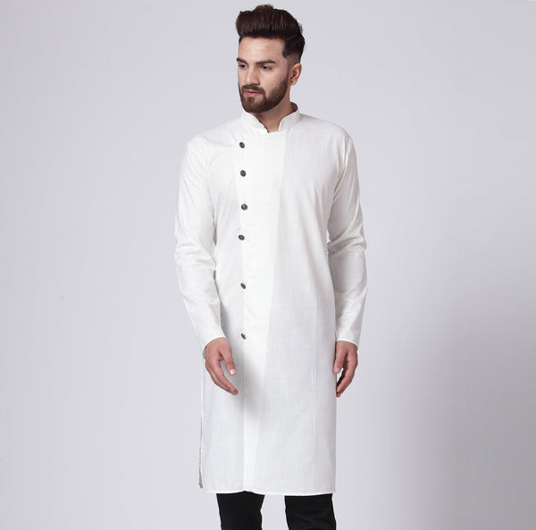 Men's White Solid Kurta Only ( KO 576 White ) - Virat Fashions