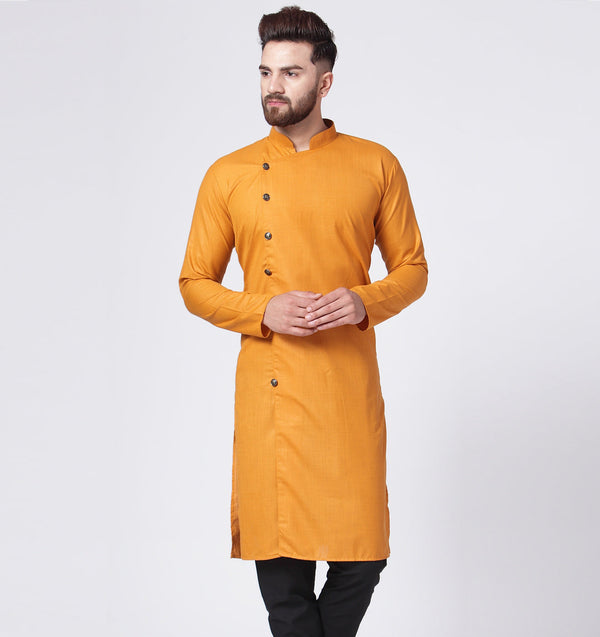 Men's Yellow Solid Kurta Only ( KO 576 Yellow ) - Virat Fashions