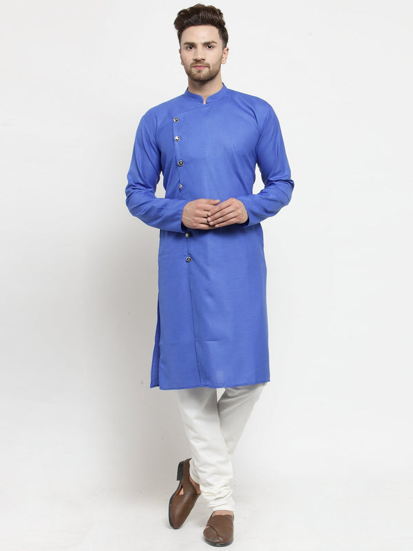 Men's Royal-Blue Solid Kurta with Churidar ( JOKP W 576 Blue ) - Virat Fashions