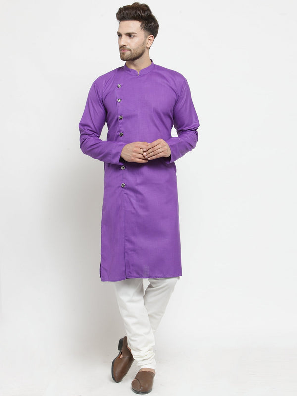 Men's Purple Solid Kurta with Churidar ( JOKP W 576 Purple ) - Virat Fashions