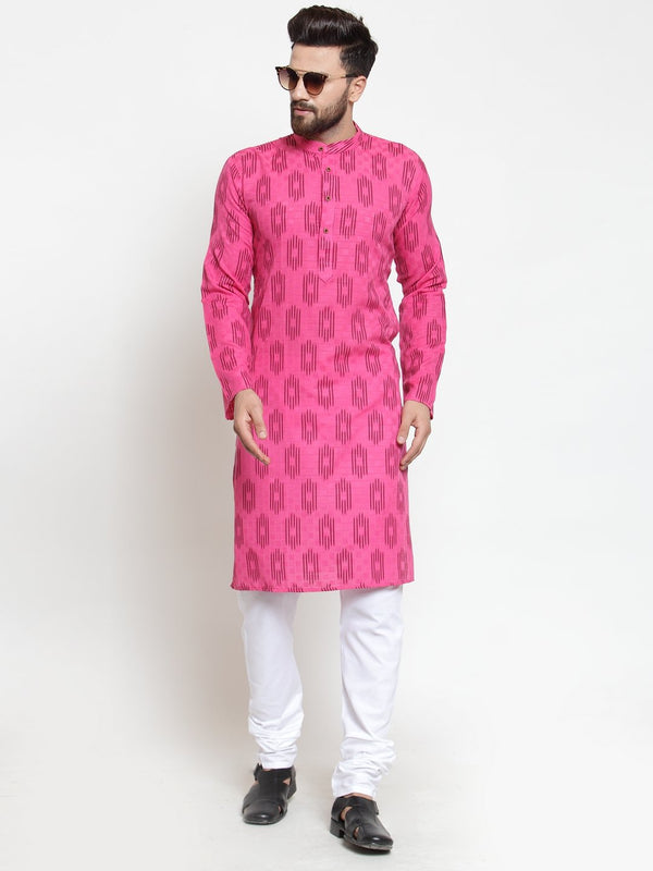 Men's Pink Printed Kurta Only ( KO 587 Pink ) - Virat Fashions