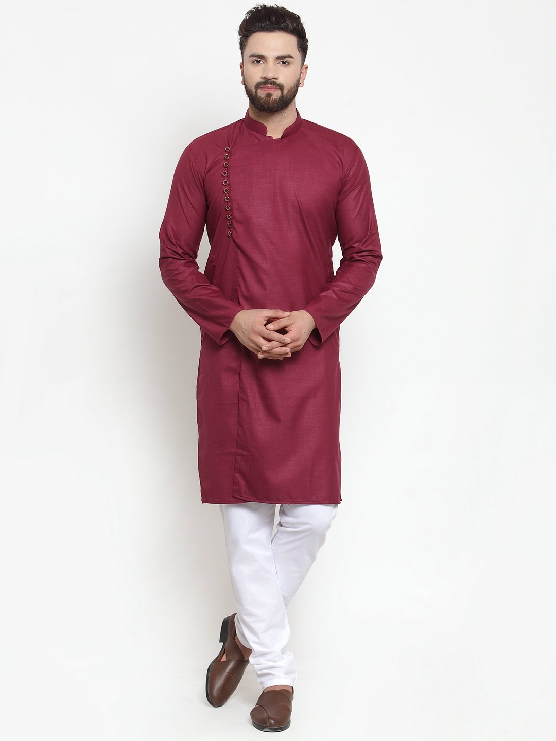 Men Mustard Yellow Kurta with Churidar by Virat Fashions (2pcs Set)