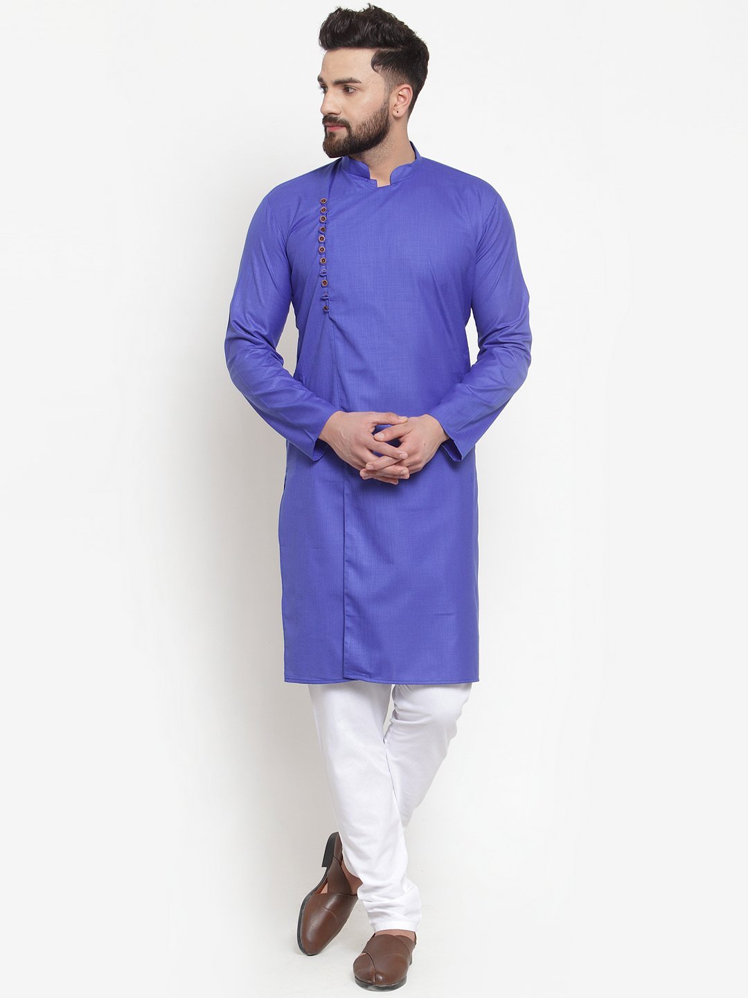 Men Mustard Yellow Kurta with Churidar by Virat Fashions (2pcs Set)