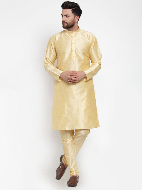 Men's Golden Solid Kurta with Churidar ( JOKP 591 Golden ) - Virat Fashions