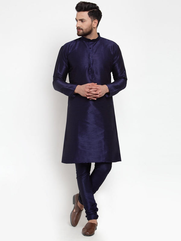 Men's Navy-Blue Solid Kurta with Churidar ( JOKP 591 Navy ) - Virat Fashions