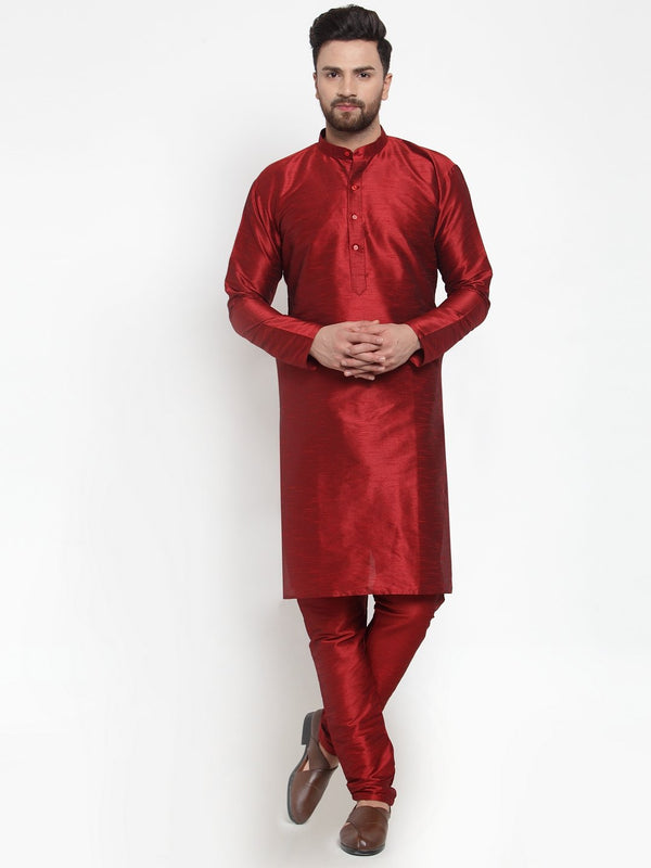 Men's Maroon Solid Kurta with Churidar ( JOKP 591 Maroon ) - Virat Fashions