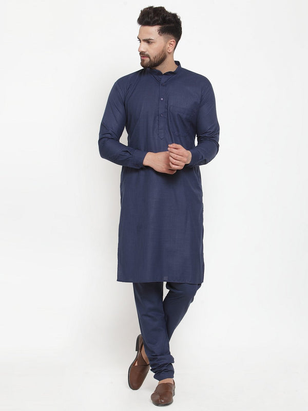 Men's Navy-Blue Solid Kurta with Churidar ( JOKP 592 Blue ) - Virat Fashions