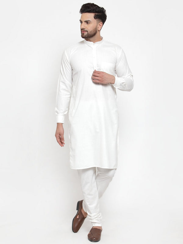 Men's White Solid Kurta with Churidar ( JOKP 592 White ) - Virat Fashions