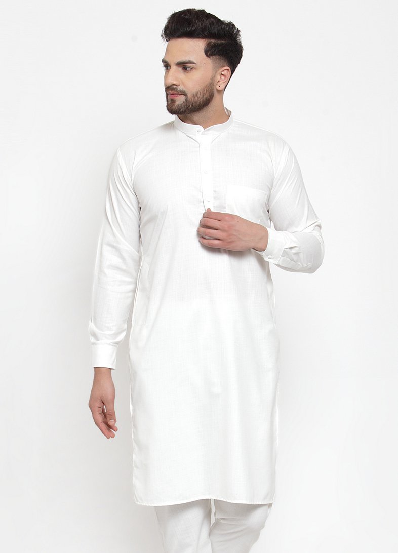 Men White Cotton Kurta by Virat Fashions (1pc)