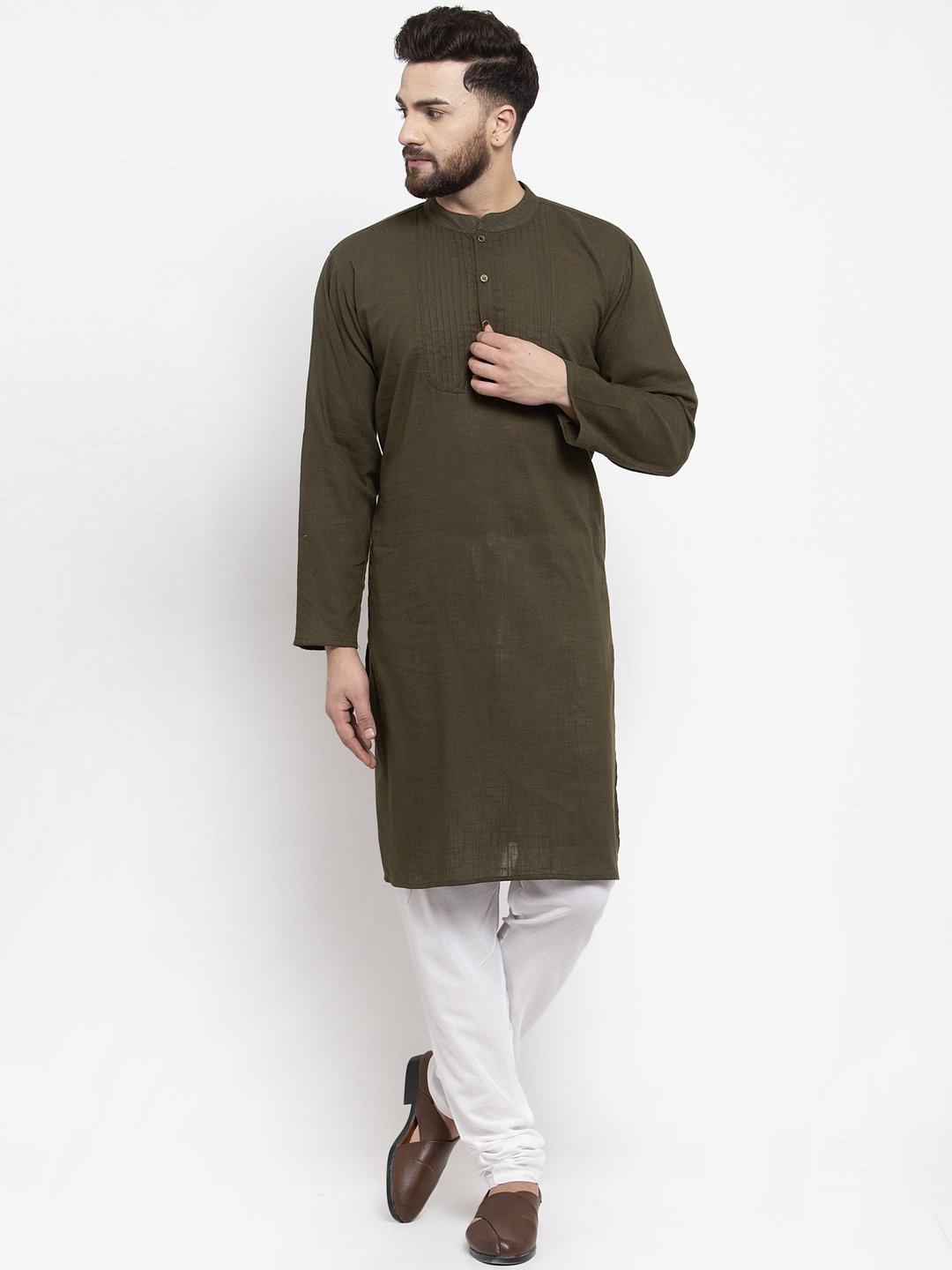 Men's Solid Pin tucks Kurta Only - Virat Fashions