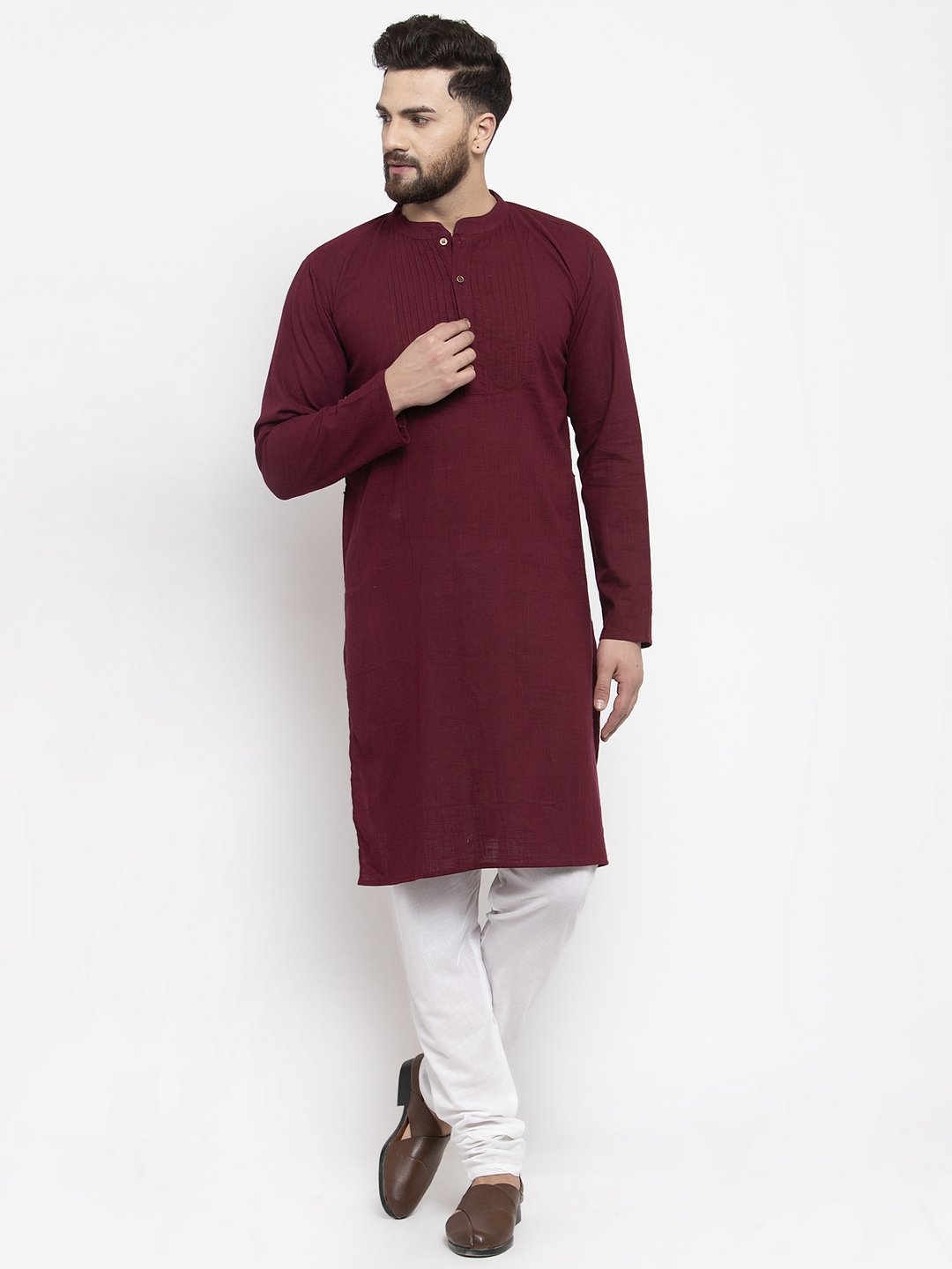 Men's Solid Pin tucks Kurta with Churidar - Virat Fashions