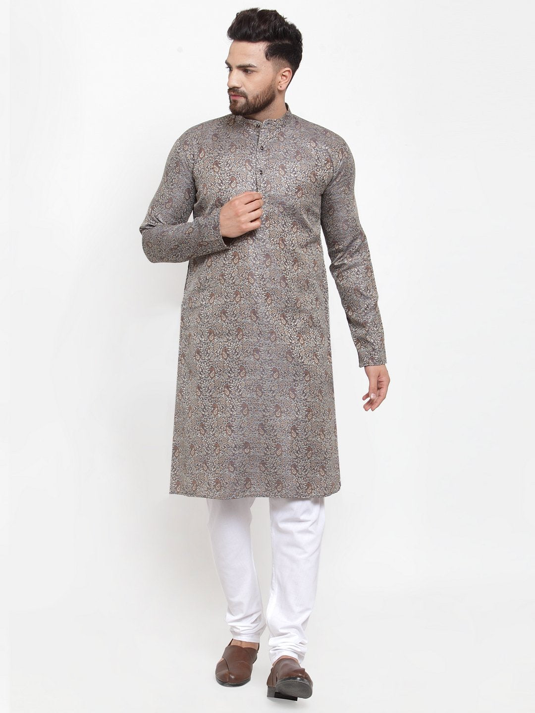 Men's Woven Design Kurta with Churidar - Virat Fashions