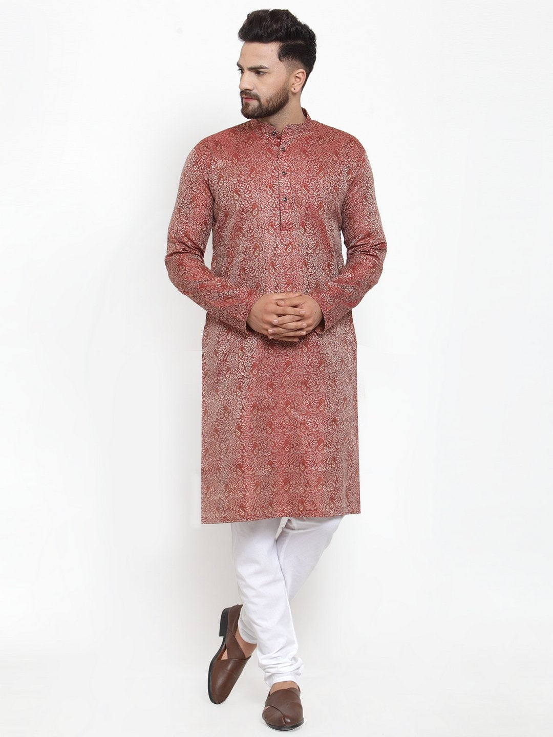 Men's Woven Design Kurta with Churidar - Virat Fashions