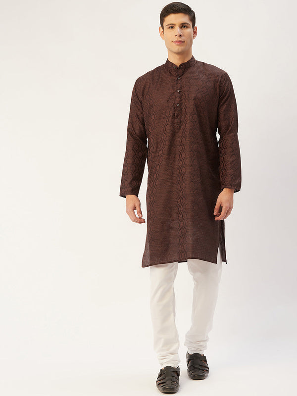 Men's Coffee Woven Design Jacquard Kurta Pyjama ( JOKP 597 Coffee ) - Virat Fashions