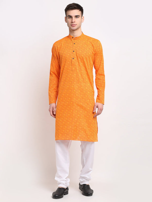 Men's Yellow Cotton Printed Kurta Payjama Set ( JOKP 604 Yellow ) - Virat Fashions