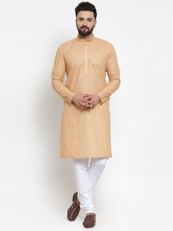 Men's Orange Self-design Kurta with Churidar ( JOKP 605 Orange ) - Virat Fashions