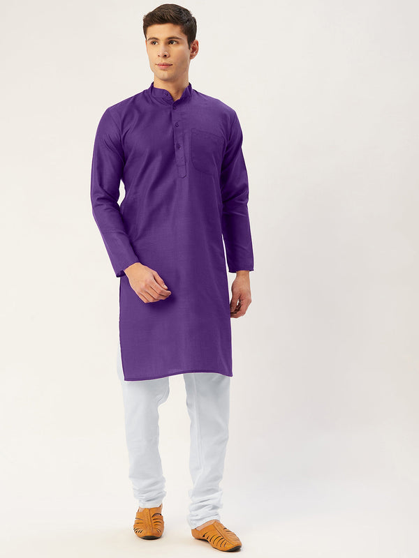 Men's Purple Cotton Solid Kurta Pyjama ( JOKP 611 Purple ) - Virat Fashions