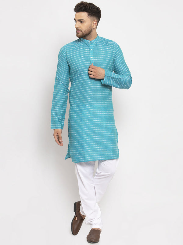 Men's Blue Printed Blue Kurta Payjama Set ( JOKP 616 Blue ) - Virat Fashions