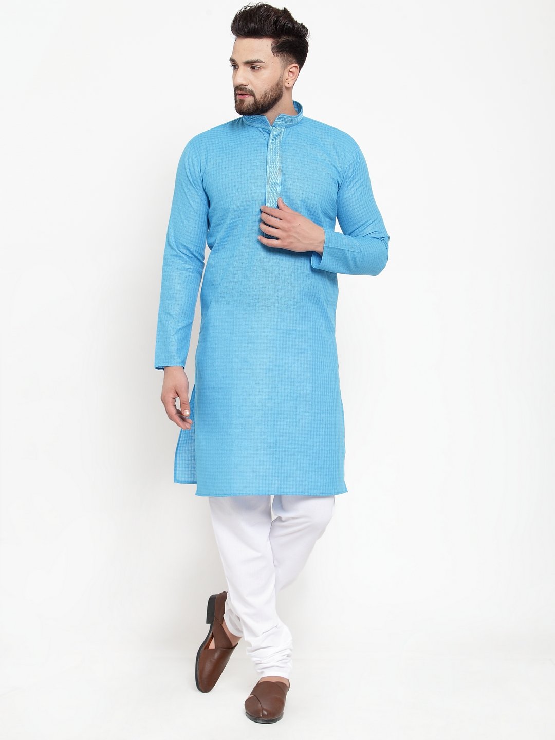 Men Peach Cotton Kurta - Virat Fashions (1pc)