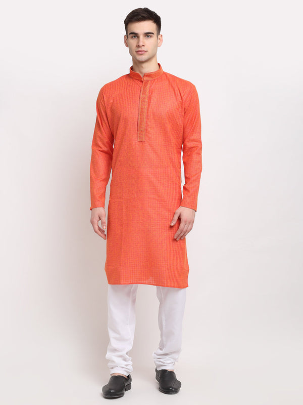 Men's D-Orange Woven Kurta Payjama Sets ( JOKP 617 D-Orange ) - Virat Fashions