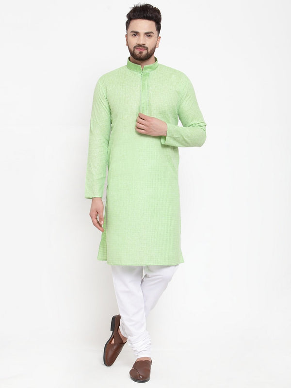 Men's Green & White Embroidered Kurta with Churidar ( JOKP 617 Green ) - Virat Fashions