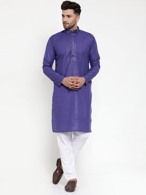 Men's Purple Woven Kurta Payjama Sets ( JOKP 617 Purple ) - Virat Fashions