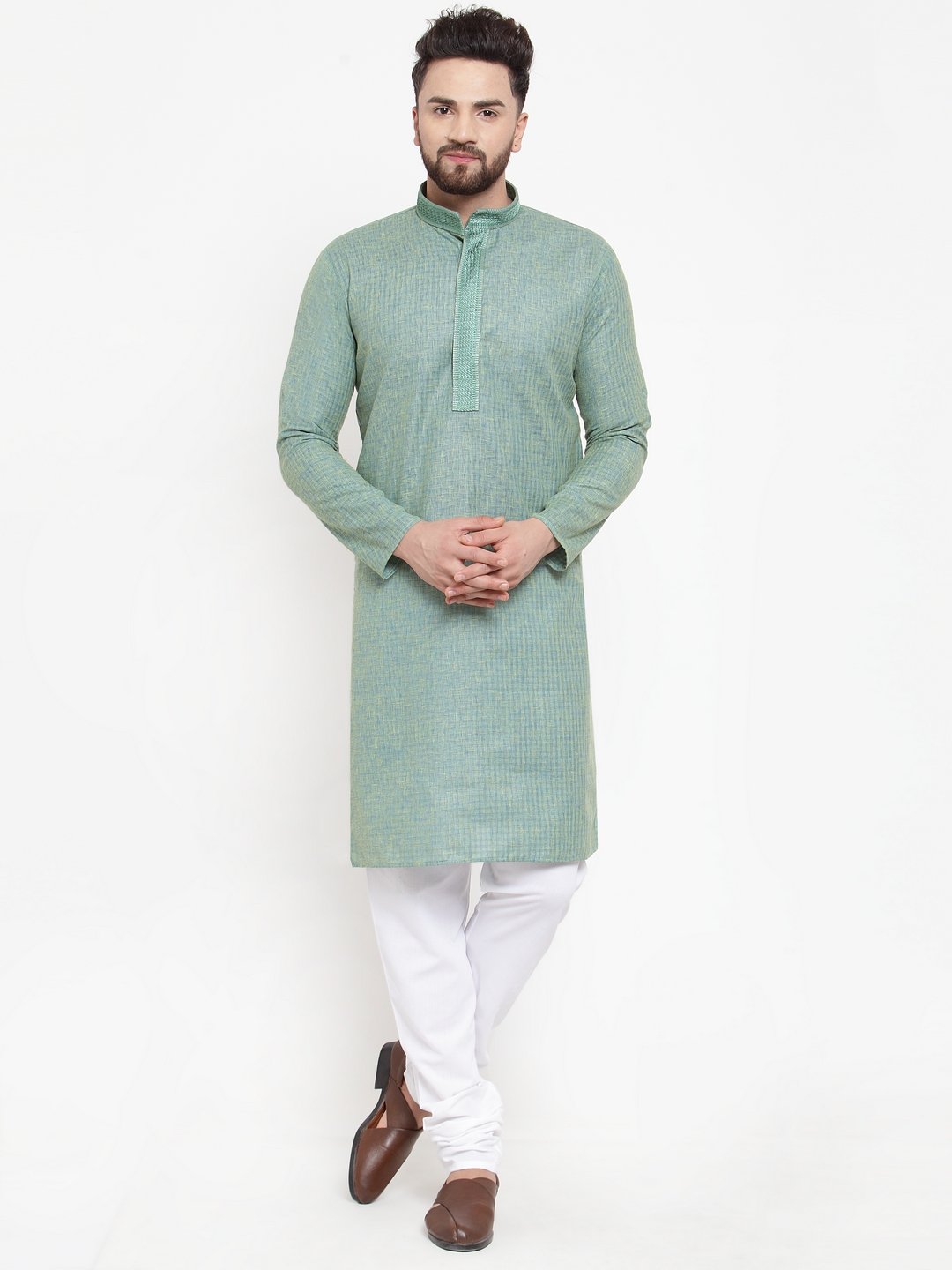 Men's Embroidered Kurta with Churidar by Virat Fashions- (2pcs set)