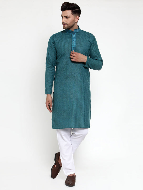 Men's Teal Woven Kurta Payjama Sets ( JOKP 617 Teal ) - Virat Fashions