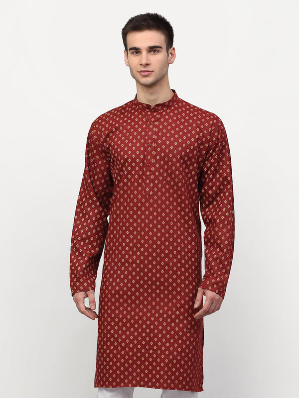 Men's Maroon Printed Kurta Only ( Ko 627 Maroon ) - Virat Fashions