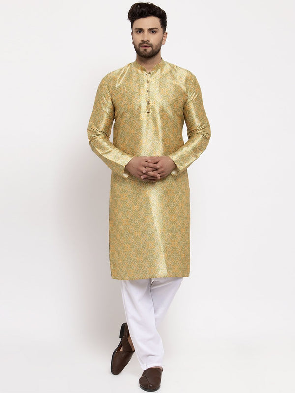 Men Green & Gold Kurta with Pyjamas by Virat Fashions (2pcs Set)