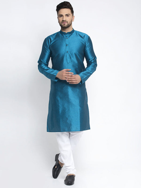 Men's Peacock Woven Kurta Payjama Set ( JOKP 637 Peacock ) - Virat Fashions