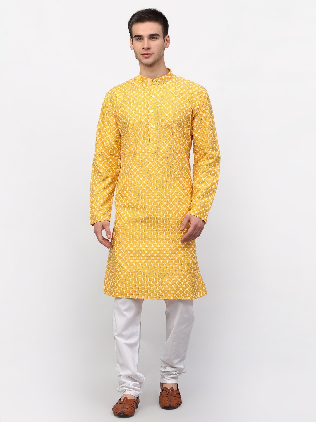 Men's Chikankari Kurta with Churidar by Virat Fashions (2 Pc Set)