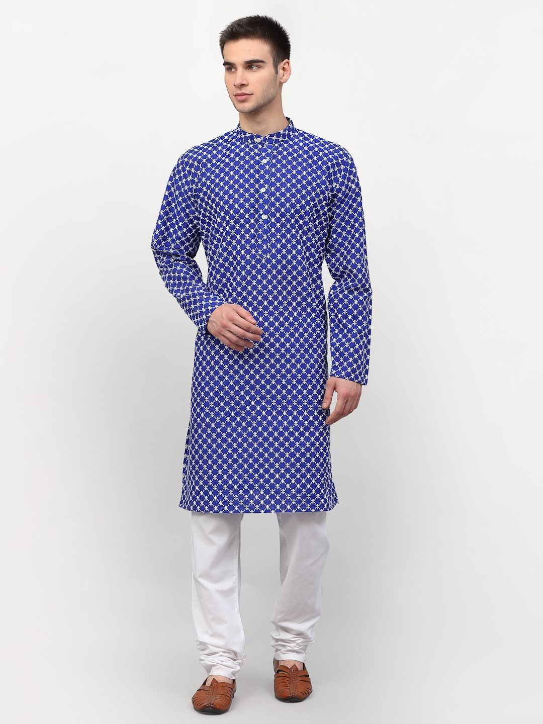 Men's Chikankari Kurta with Churidar by Virat Fashions (2 Pc Set)