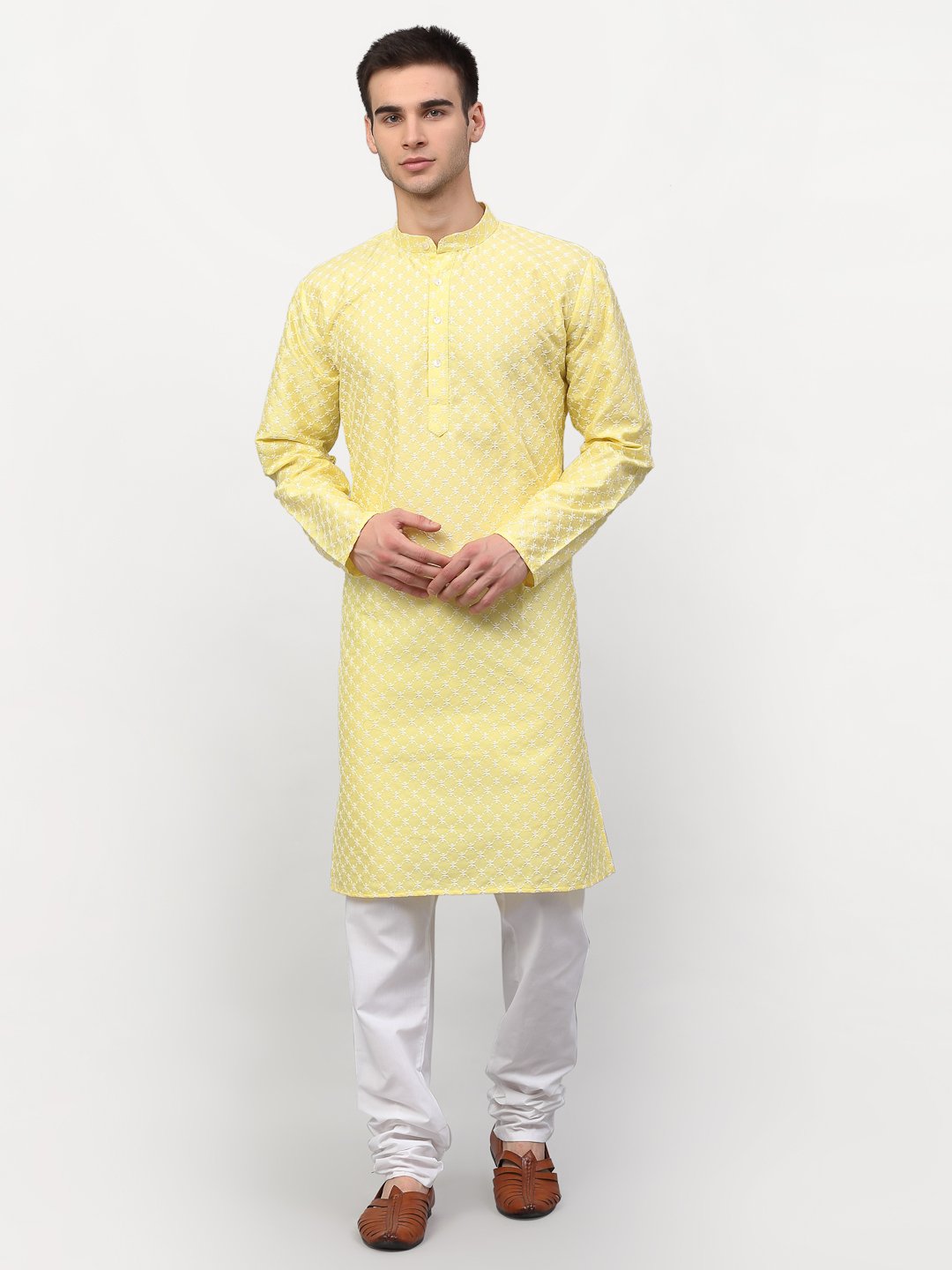 Men's Chikankari Kurta with Churidar by Virat Fashions (2 Pc Set)