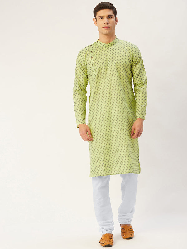 Men's Green Cotton printed kurta Pyjama Set ( JOKP 652 Green ) - Virat Fashions