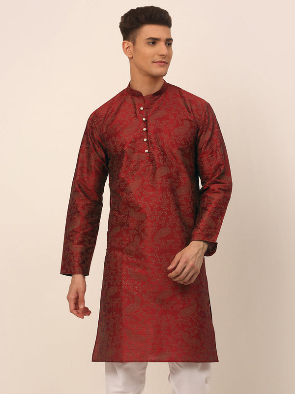 Men's Maroon Paisley Printed Kurta Only ( Ko 667 Maroon ) - Virat Fashions