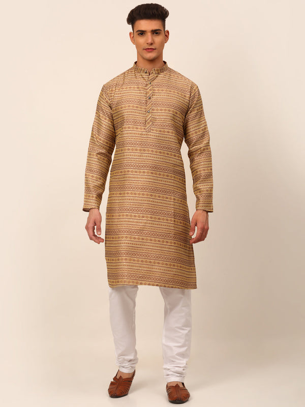 Men's Sequinned Kurta With Churidar ( Jokp 668 Brown ) - Virat Fashions