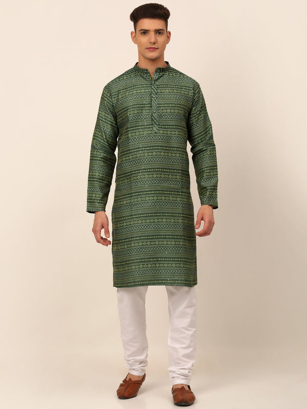 Men Sequinned Kurta with Churidar