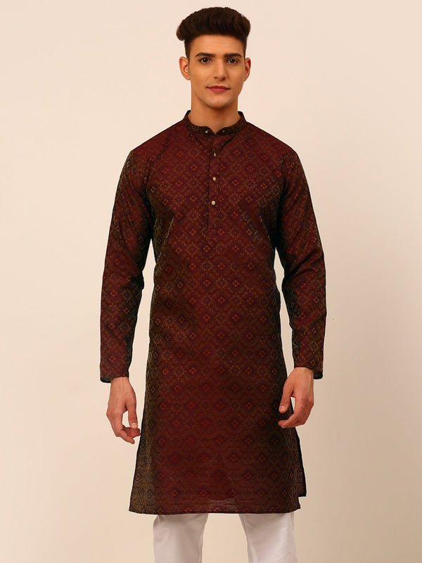 Men's Maroon Floral Printed Kurta Only ( Ko 669 Maroon ) - Virat Fashions