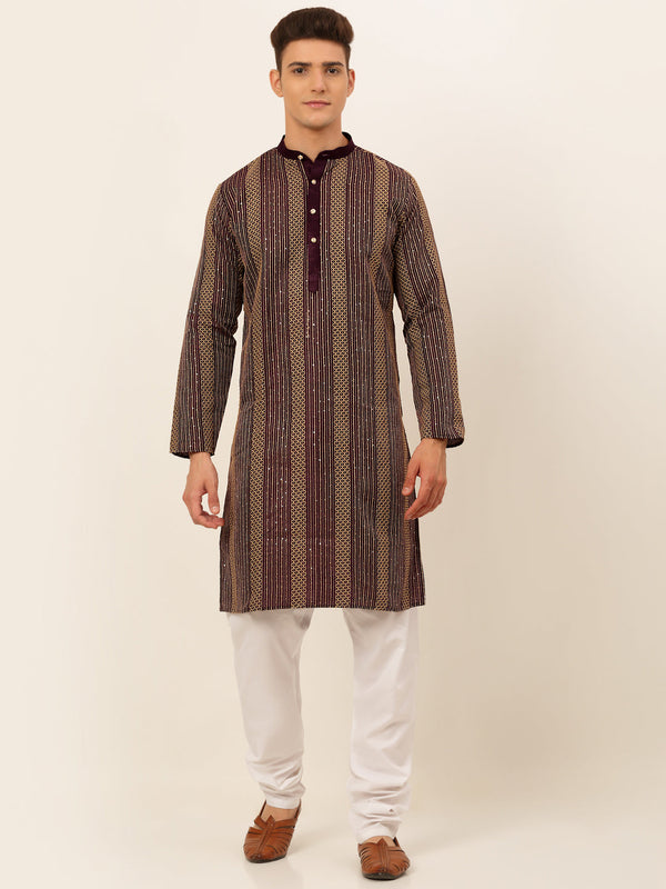 Men's Purple Embroiderd Kurta Pyjama ( Jokp 671 Purple ) - Virat Fashions