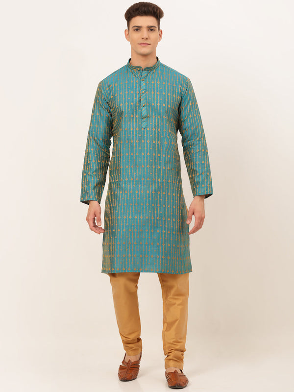 Men's Blue Embroidered Kurta Pyjama Sets ( Jokp 676 Blue ) - Virat Fashions