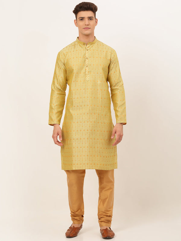 Men's Yellow Embroidered Kurta Pyjama Sets ( Jokp 676 Yellow ) - Virat Fashions