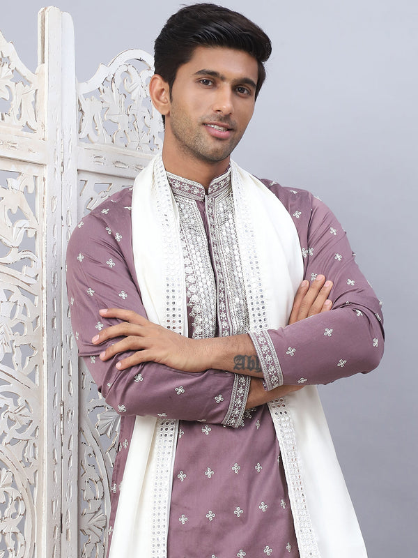 Men's Sequins Embroidered Kurta Pyjama With Dupatta