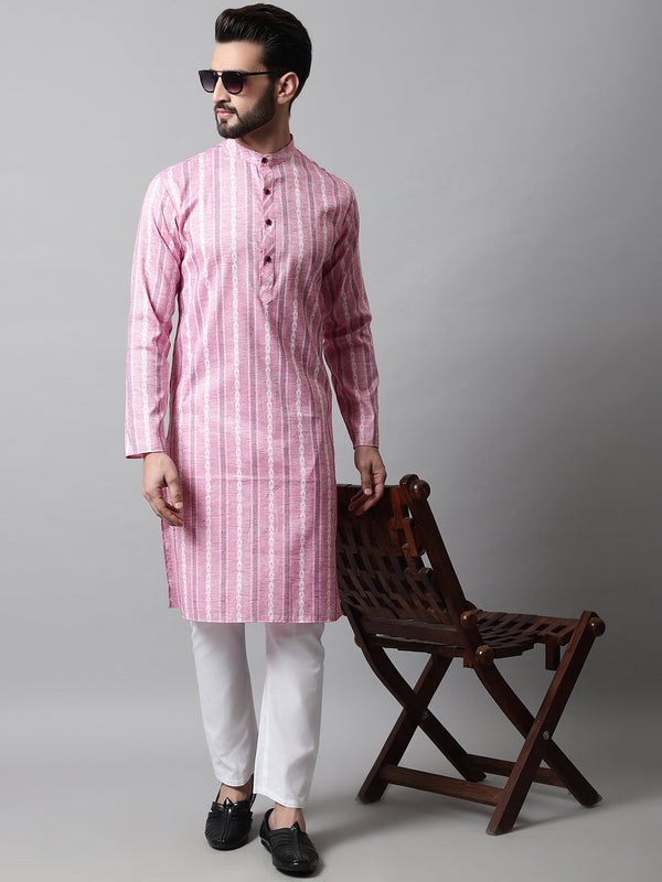 Men Pink Geomatric Printed Kurta with Churidar