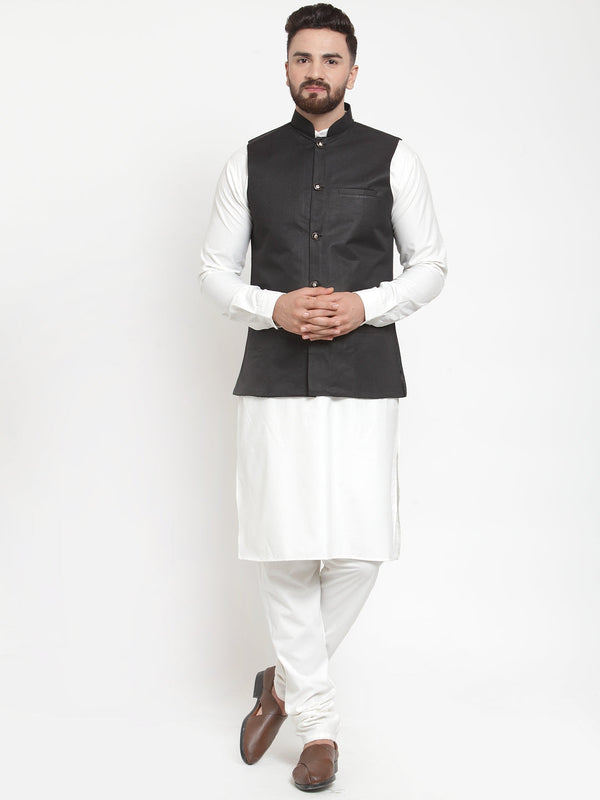 Jashvi Men's Solid Kurta Pajama with Solid Waistcoat