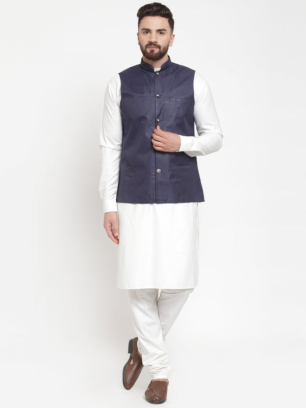 Jashvi Men's Solid Kurta Pajama with Solid Waistcoat