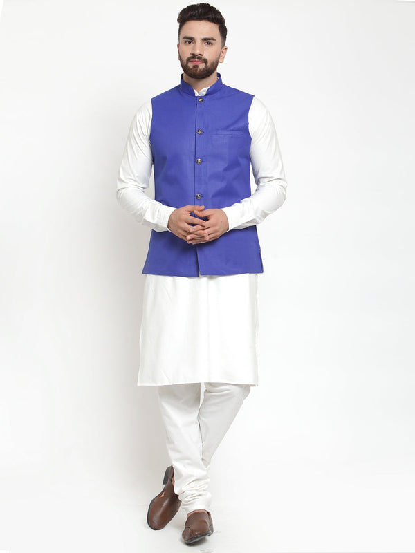 Men's Solid Kurta Pajama with Solid Waistcoat ( JOKP WC 4051Royal ) - Virat Fashions