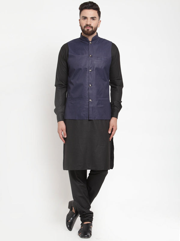 Jashvi Men's Solid Kurta Pajama with Solid Waistcoat