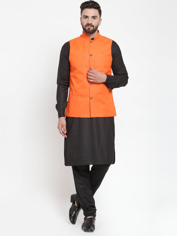 Men's Solid Kurta Pajama with Solid Waistcoat ( JOKP WC 4052Orange ) - Virat Fashions