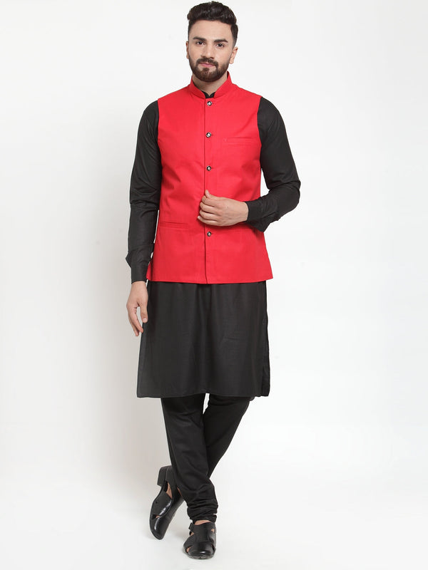 Jashvi Men's Solid Kurta Pajama with Solid Waistcoat